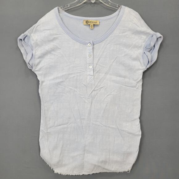 Democracy Blue Shirt Light Preppy Button Scoop Cap Sleeves Classic Women Size M - Picture 1 of 8